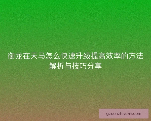 御龙在天马怎么快速升级提高效率的方法解析与技巧分享 御龙在天马怎么快速升级提高效率的方法解析与技巧分享